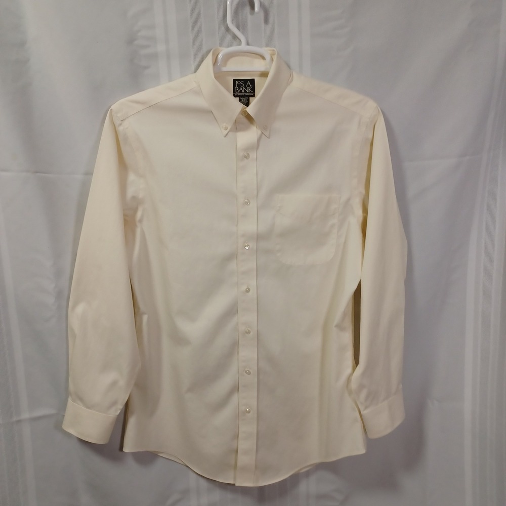 Jos. A. Bank Dress Shirt Mens 16-34 Pale Yellow Traveler Tailored Fit 4003-011